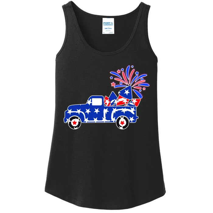 Fourth of July Fireworks Pickup Truck Ladies Essential Tank