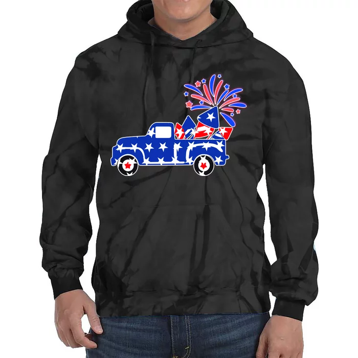 Fourth of July Fireworks Pickup Truck Tie Dye Hoodie