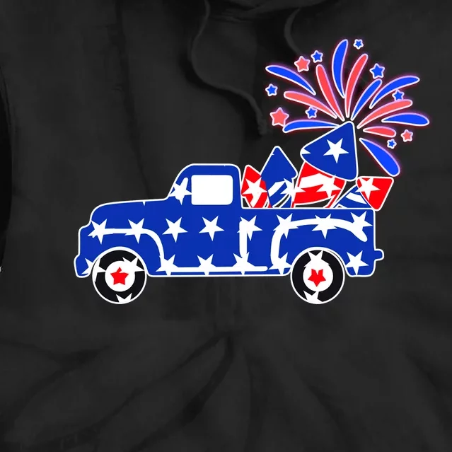 Fourth of July Fireworks Pickup Truck Tie Dye Hoodie