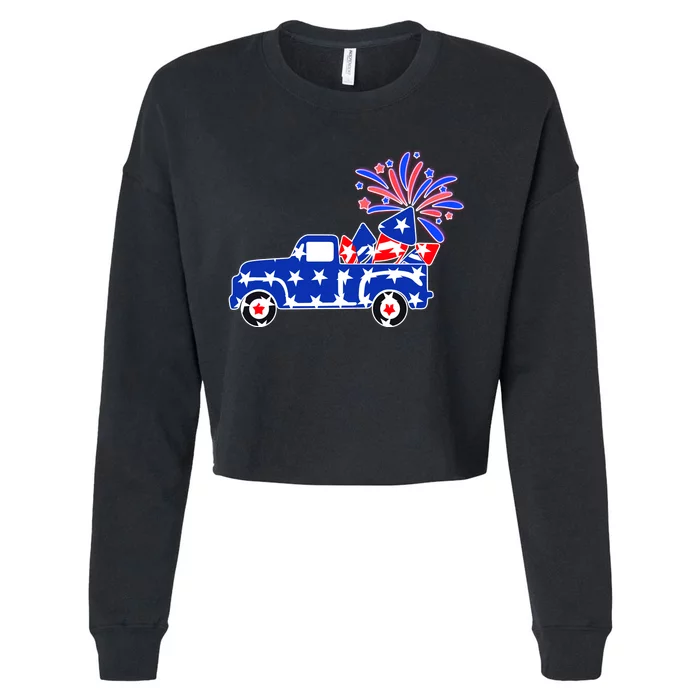 Fourth of July Fireworks Pickup Truck Cropped Pullover Crew