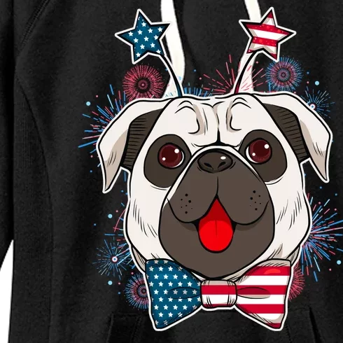 Fourth of July Fireworks Pug Dog Women's Fleece Hoodie