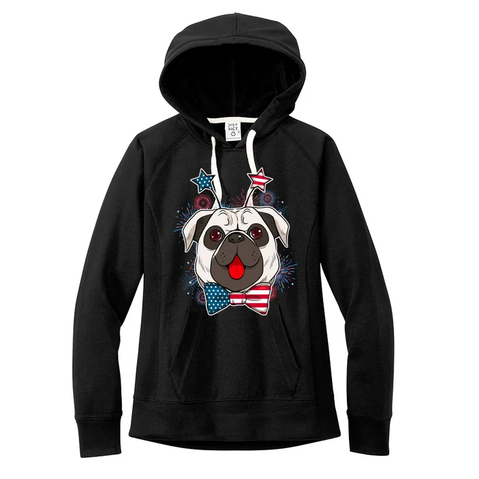 Fourth of July Fireworks Pug Dog Women's Fleece Hoodie