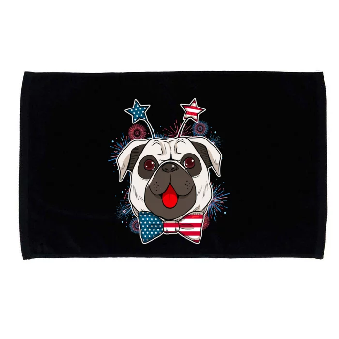 Fourth of July Fireworks Pug Dog Microfiber Hand Towel