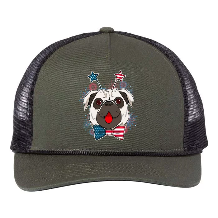 Fourth of July Fireworks Pug Dog Retro Rope Trucker Hat Cap