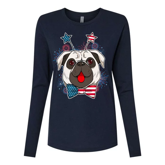 Fourth of July Fireworks Pug Dog Womens Cotton Relaxed Long Sleeve T-Shirt