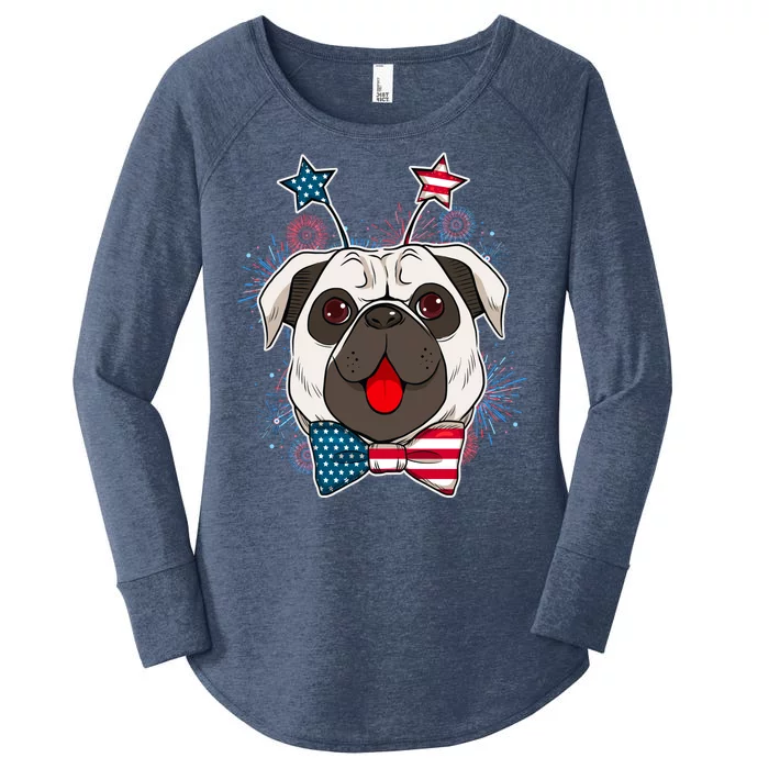 Fourth of July Fireworks Pug Dog Women's Perfect Tri Tunic Long Sleeve Shirt