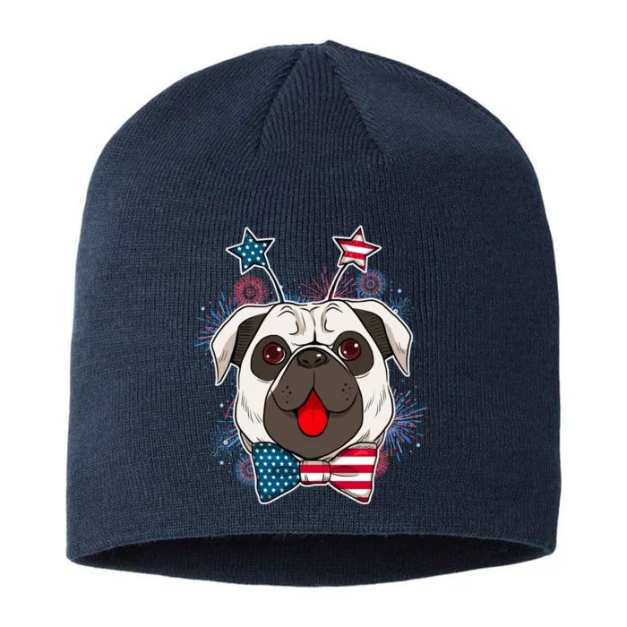 Fourth of July Fireworks Pug Dog 8 1/2in Sustainable Knit Beanie