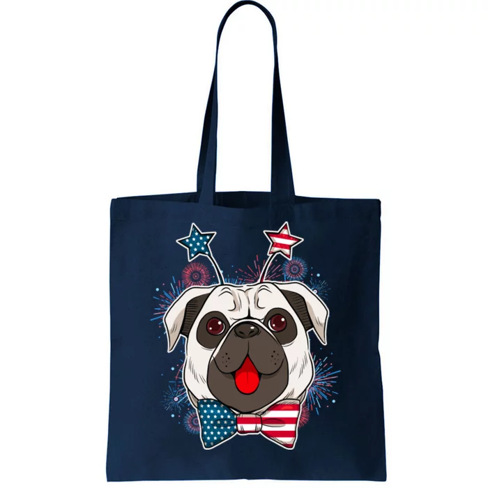 Fourth of July Fireworks Pug Dog Tote Bag