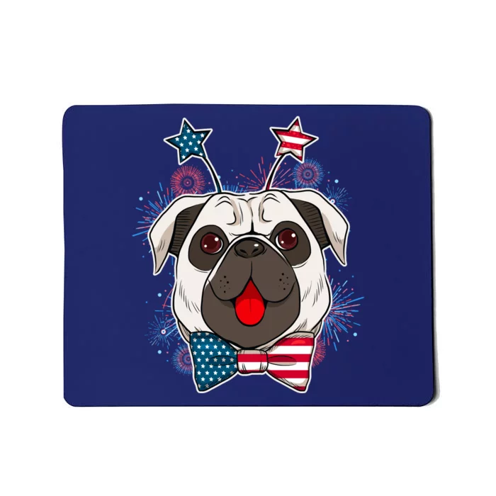 Fourth of July Fireworks Pug Dog Mousepad