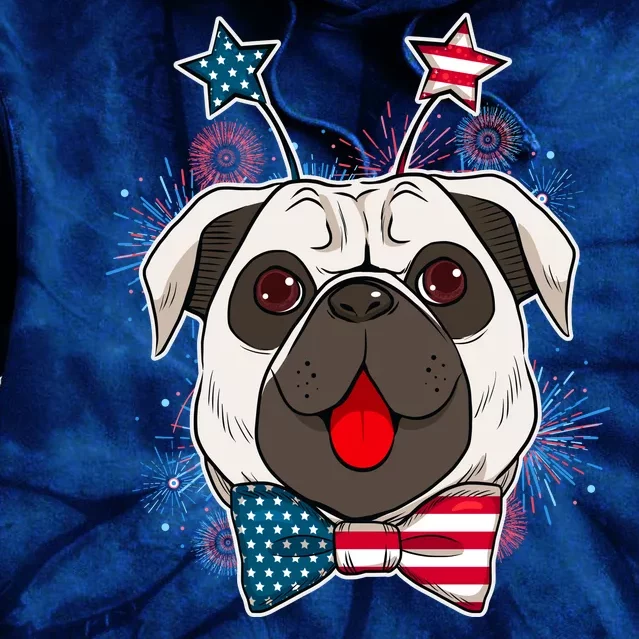 Fourth of July Fireworks Pug Dog Tie Dye Hoodie