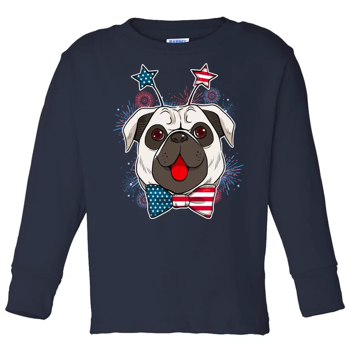 Fourth of July Fireworks Pug Dog Toddler Long Sleeve Shirt