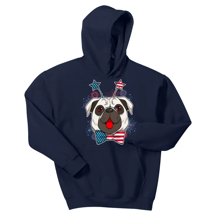 Fourth of July Fireworks Pug Dog Kids Hoodie