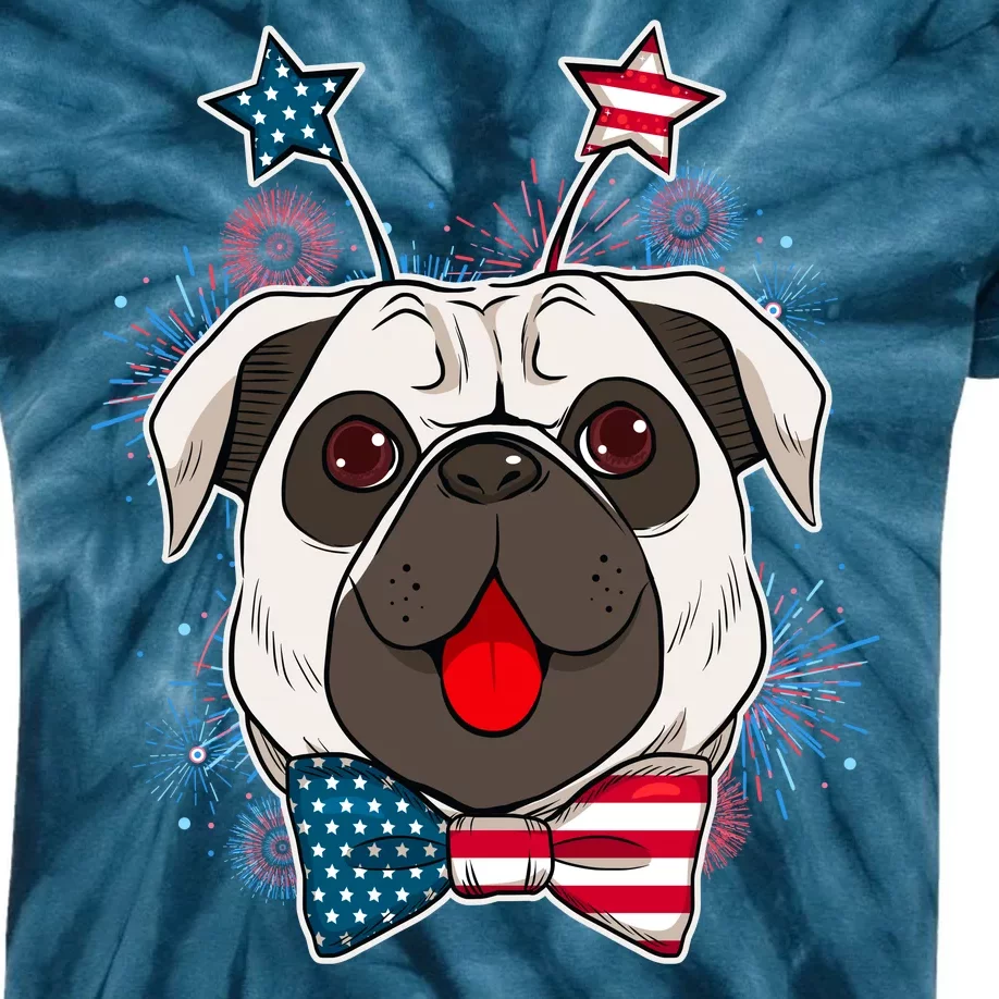 Fourth of July Fireworks Pug Dog Kids Tie-Dye T-Shirt