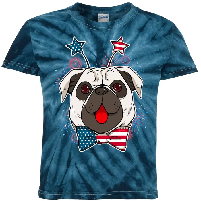 Fourth of July Fireworks Pug Dog Kids Tie-Dye T-Shirt