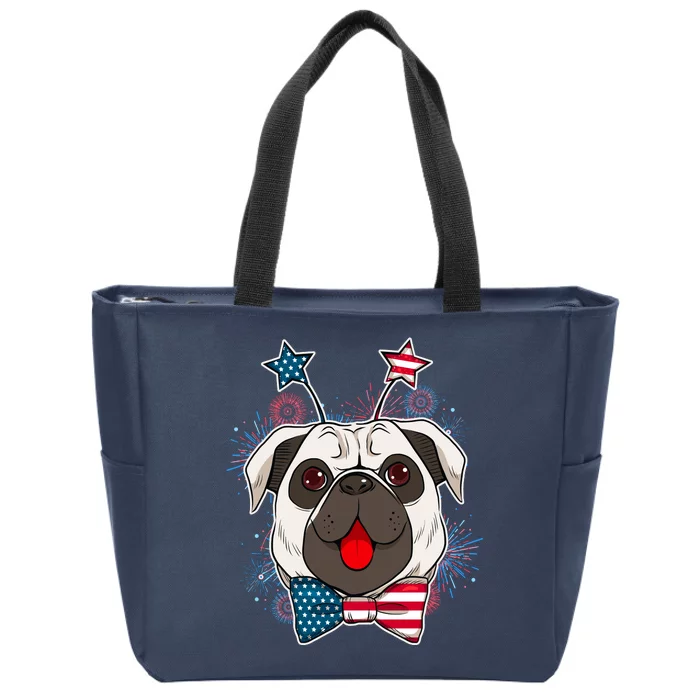 Fourth of July Fireworks Pug Dog Zip Tote Bag