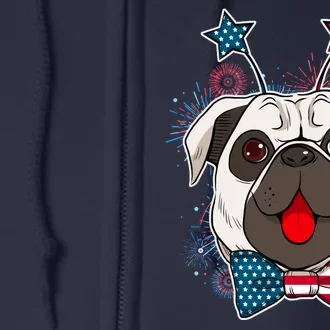 Fourth of July Fireworks Pug Dog Full Zip Hoodie