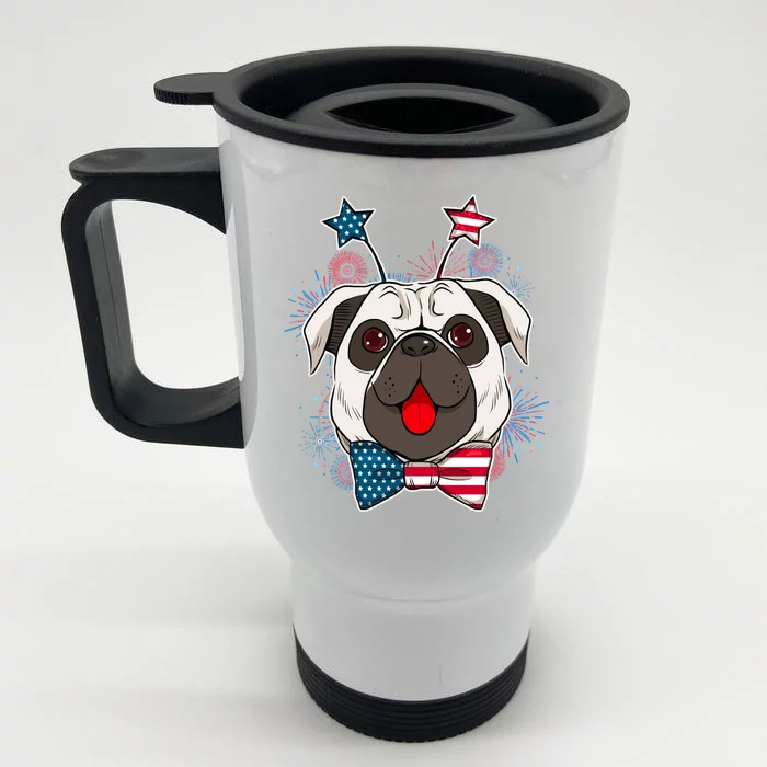 Fourth of July Fireworks Pug Dog Front & Back Stainless Steel Travel Mug