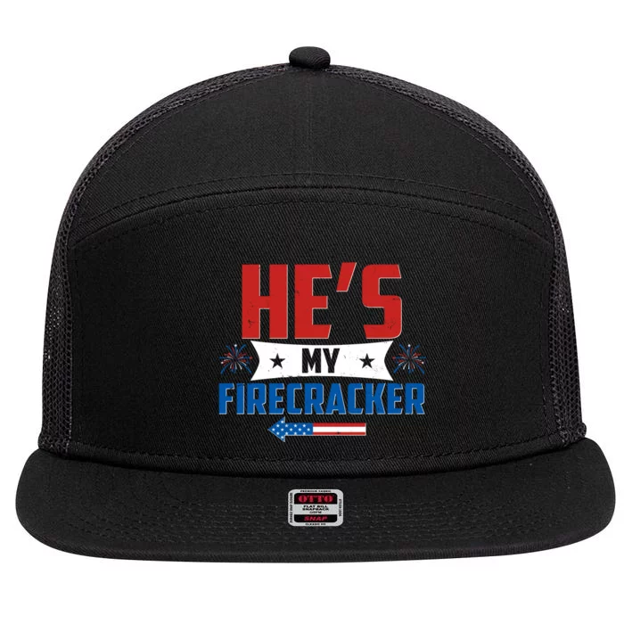 Fourth of July He's My Firecracker Matching Shirt 7 Panel Mesh Trucker Snapback Hat