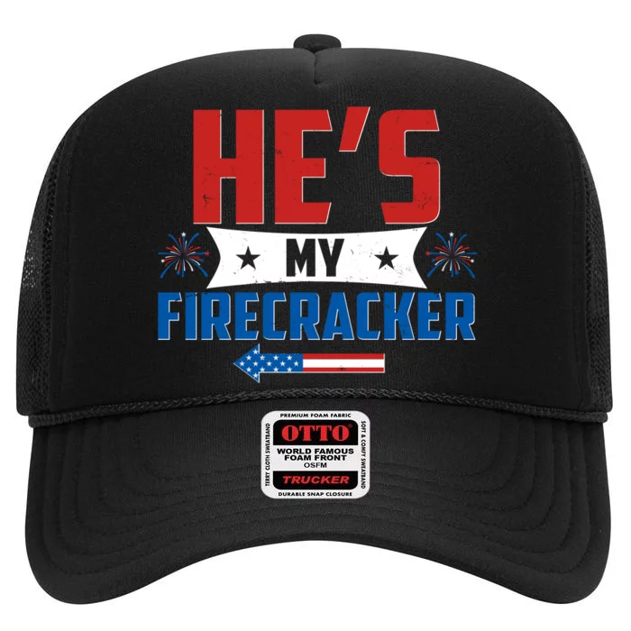 Fourth of July He's My Firecracker Matching Shirt High Crown Mesh Trucker Hat