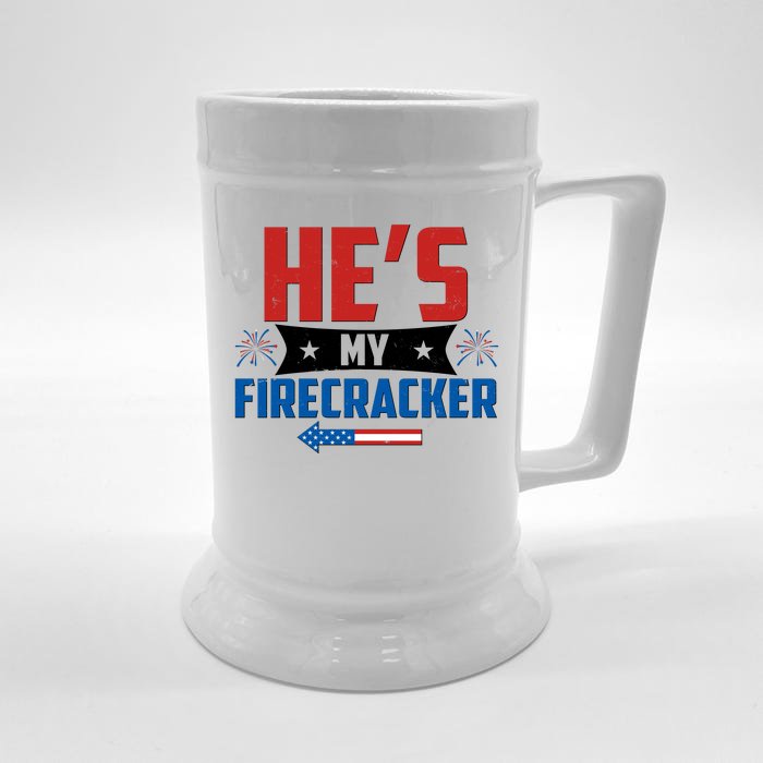 Fourth of July He's My Firecracker Matching Shirt Front & Back Beer Stein