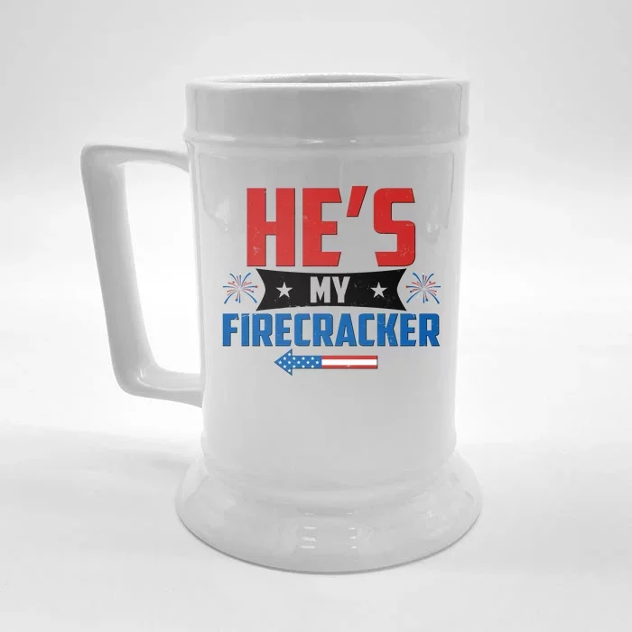 Fourth of July He's My Firecracker Matching Shirt Front & Back Beer Stein