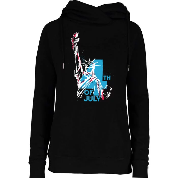 Fourth Of July Statue Of Liberty Womens Funnel Neck Pullover Hood