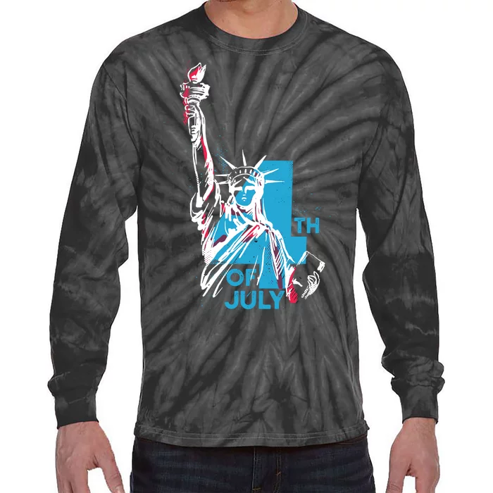 Fourth Of July Statue Of Liberty Tie-Dye Long Sleeve Shirt