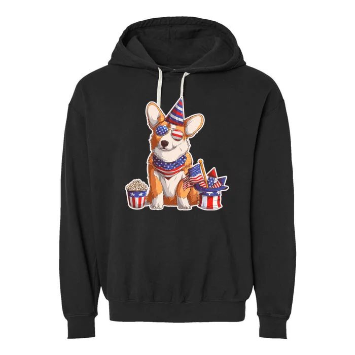 Fourth of July USA American Corgi Garment-Dyed Fleece Hoodie