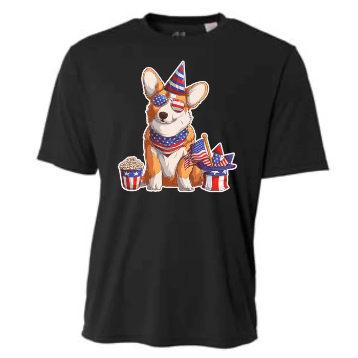 Fourth of July USA American Corgi Cooling Performance Crew T-Shirt