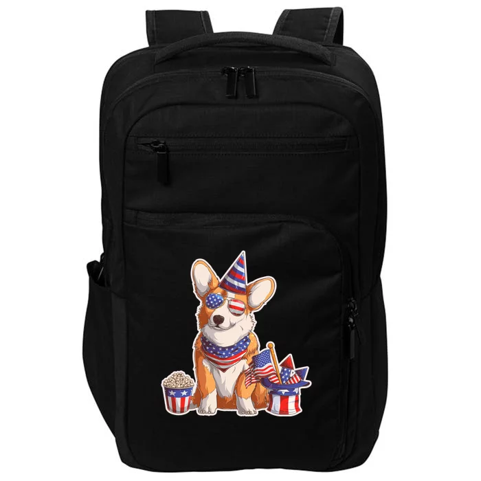 Fourth of July USA American Corgi Impact Tech Backpack