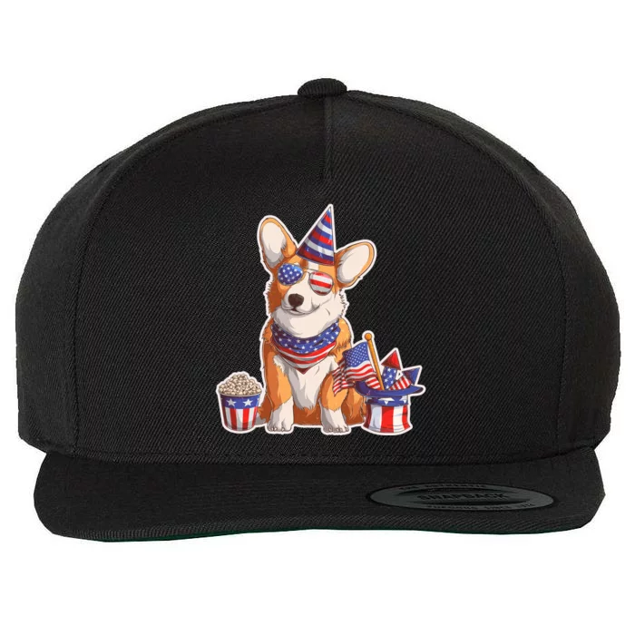 Fourth of July USA American Corgi Wool Snapback Cap