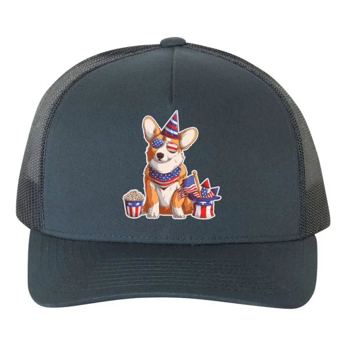 Fourth of July USA American Corgi Yupoong Adult 5-Panel Trucker Hat