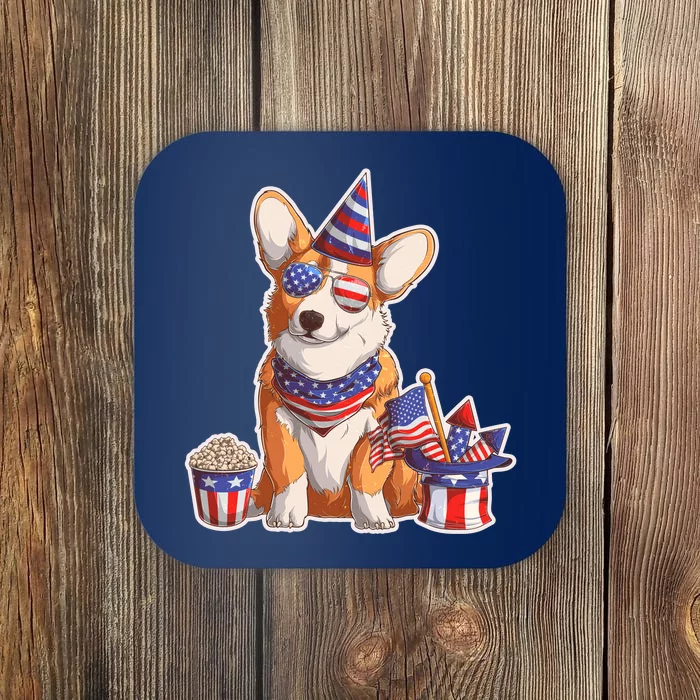 Fourth of July USA American Corgi Coaster