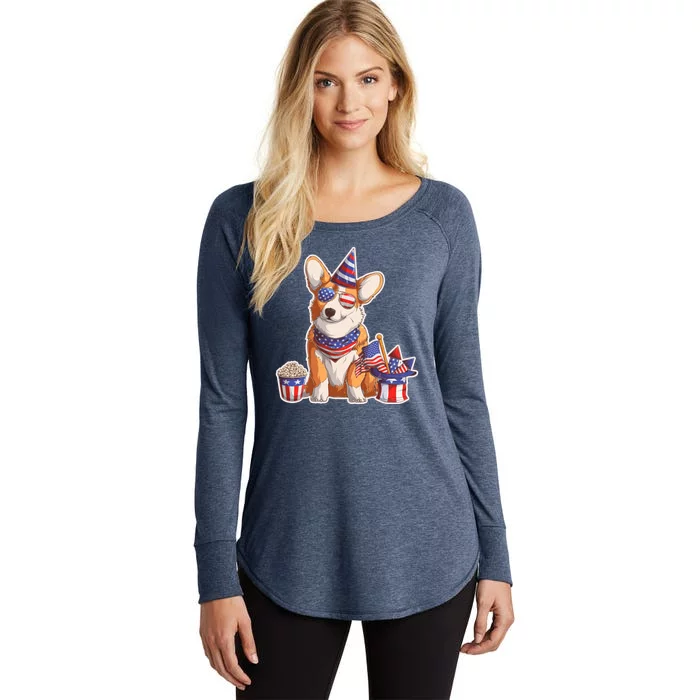 Fourth of July USA American Corgi Women's Perfect Tri Tunic Long Sleeve Shirt