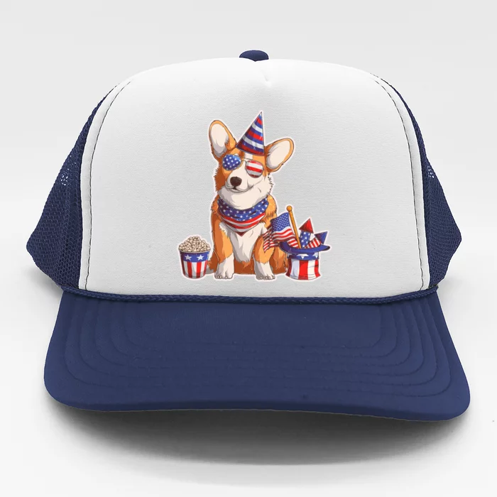 Fourth of July USA American Corgi Trucker Hat