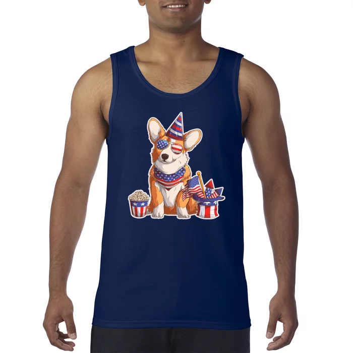 Fourth of July USA American Corgi Tank Top