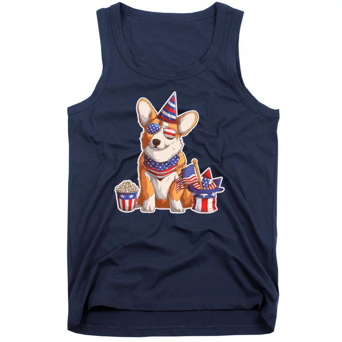 Fourth of July USA American Corgi Tank Top