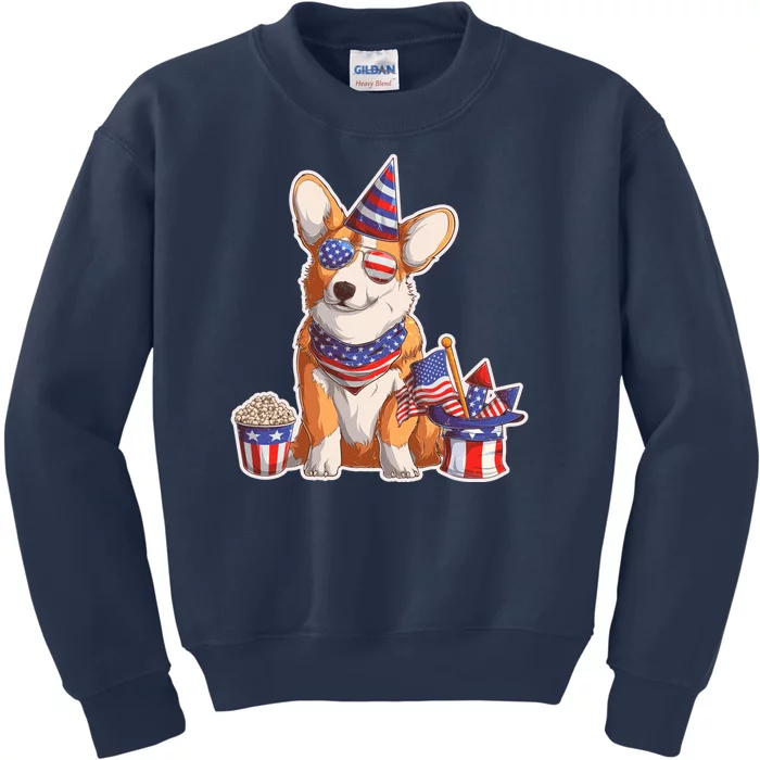 Fourth of July USA American Corgi Kids Sweatshirt