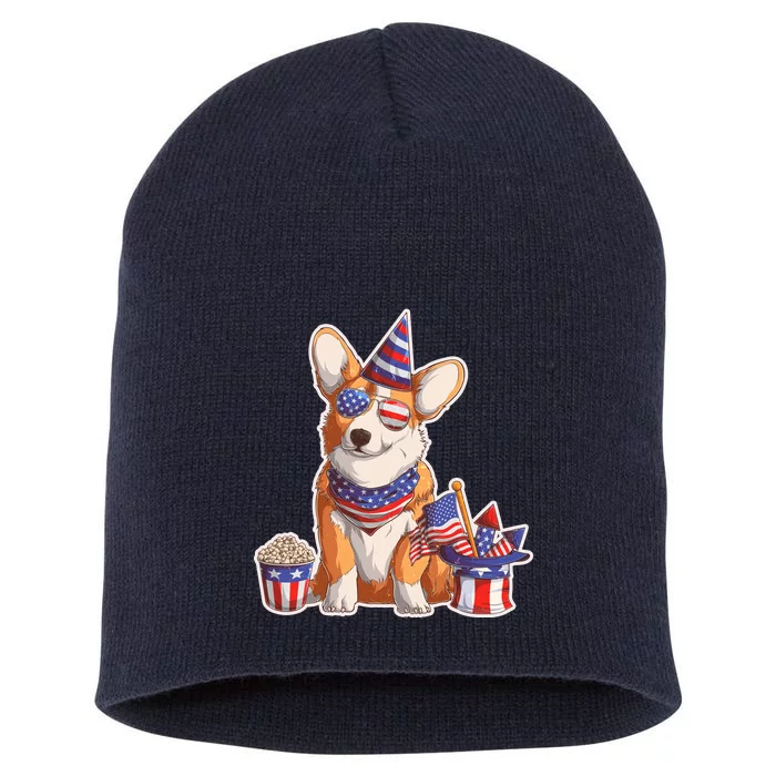 Fourth of July USA American Corgi Short Acrylic Beanie