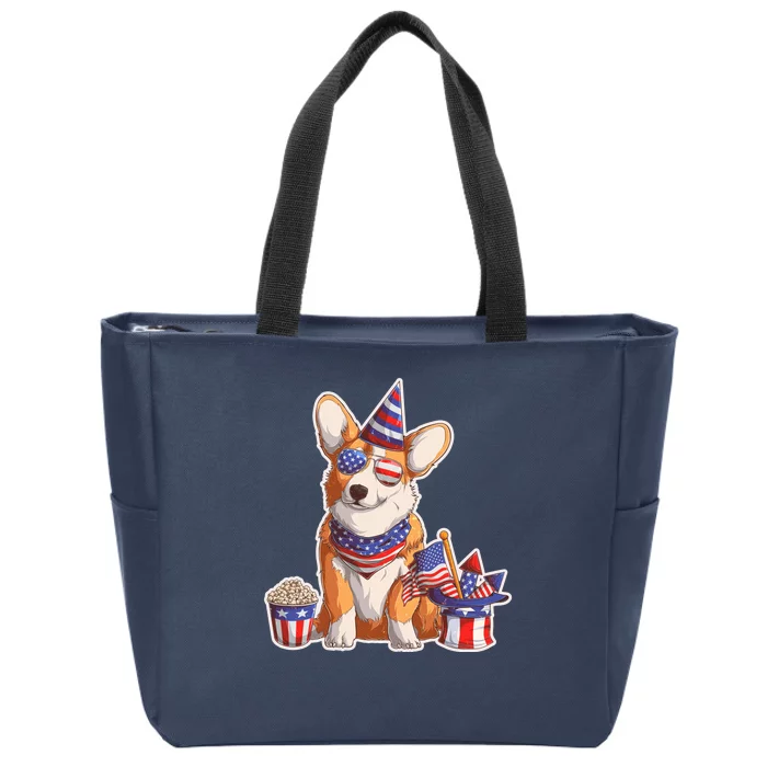 Fourth of July USA American Corgi Zip Tote Bag