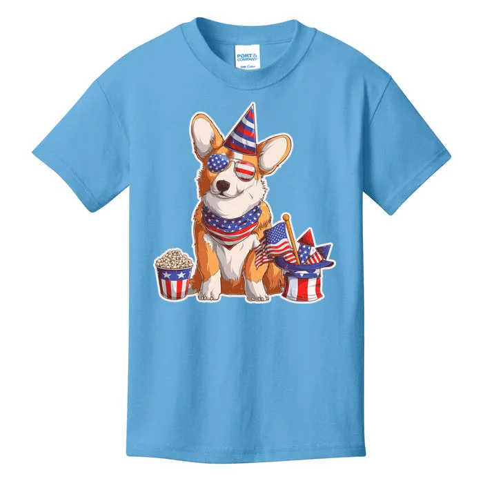 Fourth of July USA American Corgi Kids T-Shirt