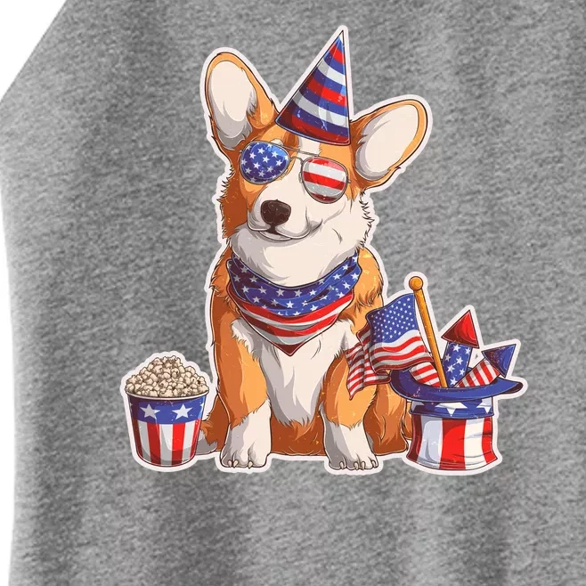 Fourth of July USA American Corgi Women’s Perfect Tri Rocker Tank