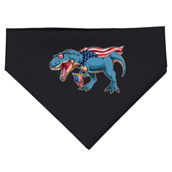 Fourth of July USA American T-Rex USA-Made Doggie Bandana