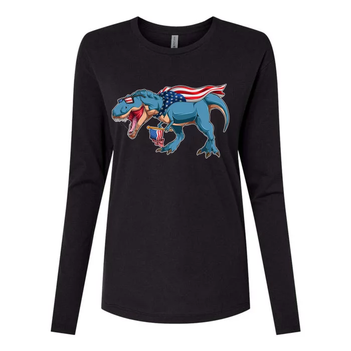 Fourth of July USA American T-Rex Womens Cotton Relaxed Long Sleeve T-Shirt