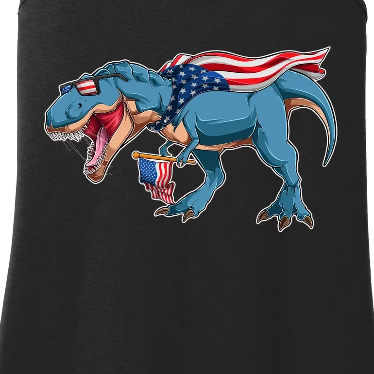 Fourth of July USA American T-Rex Ladies Essential Tank