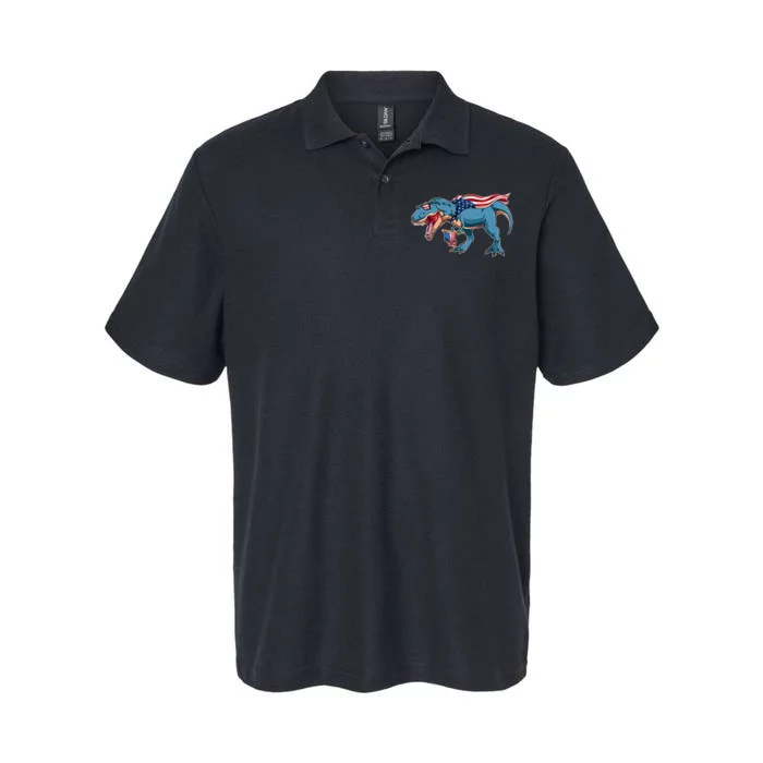 Fourth of July USA American T-Rex Softstyle Adult Sport Polo