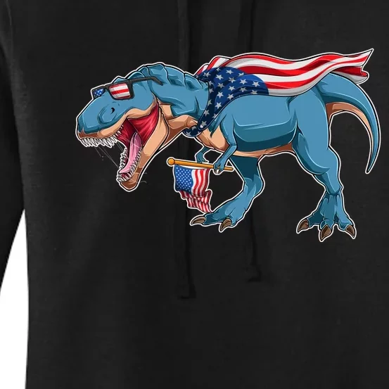 Fourth of July USA American T-Rex Women's Pullover Hoodie