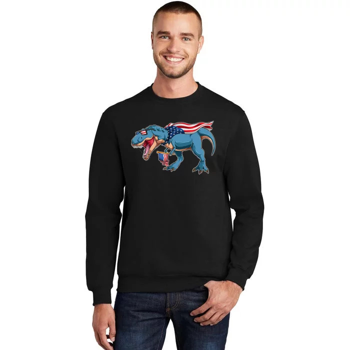 Fourth of July USA American T-Rex Tall Sweatshirt