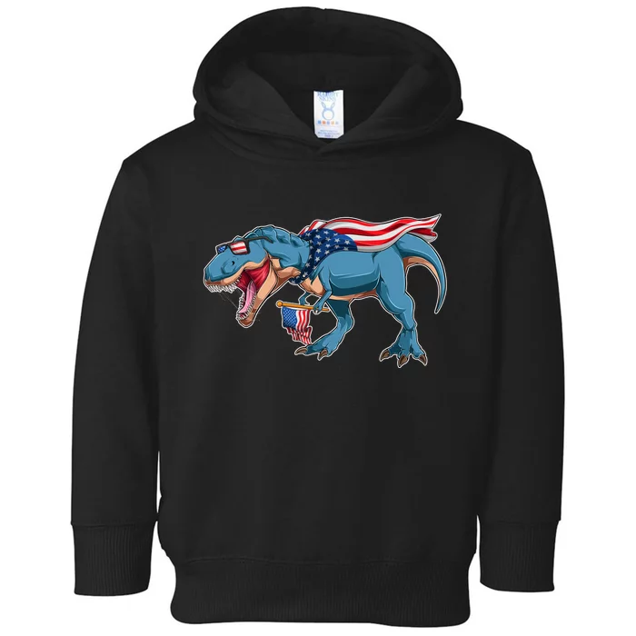 Fourth of July USA American T-Rex Toddler Hoodie