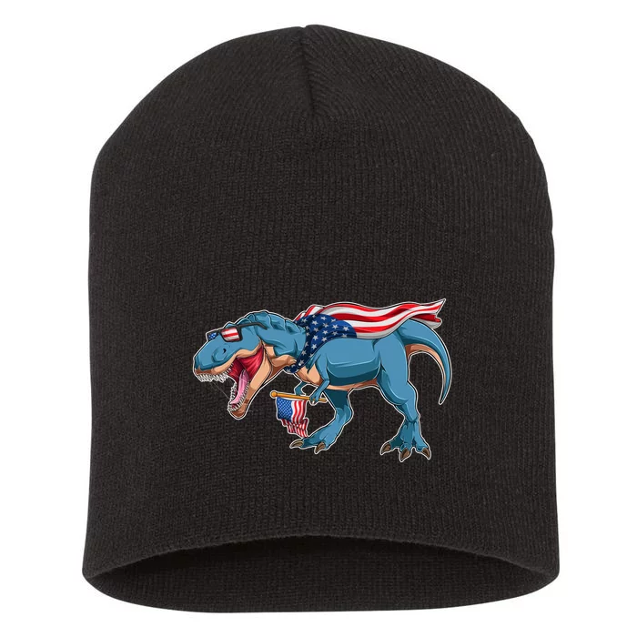 Fourth of July USA American T-Rex Short Acrylic Beanie